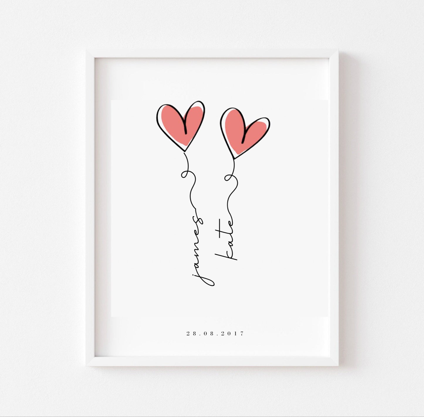 Couples Heart Balloon Print A4